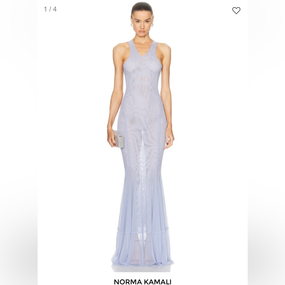 NORMA KAMALI RACER FISHTAIL GOWN IN MISTY BLUE SIZE XS